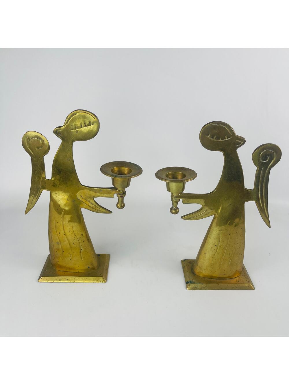 Vintage Brass Angel Candlestick Holders Set of 2